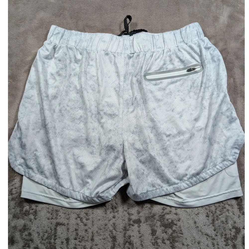 YoungLA 2-in-1 Gym Shorts Mens XXL Grey Marble Mesh Compression Liner Zippered